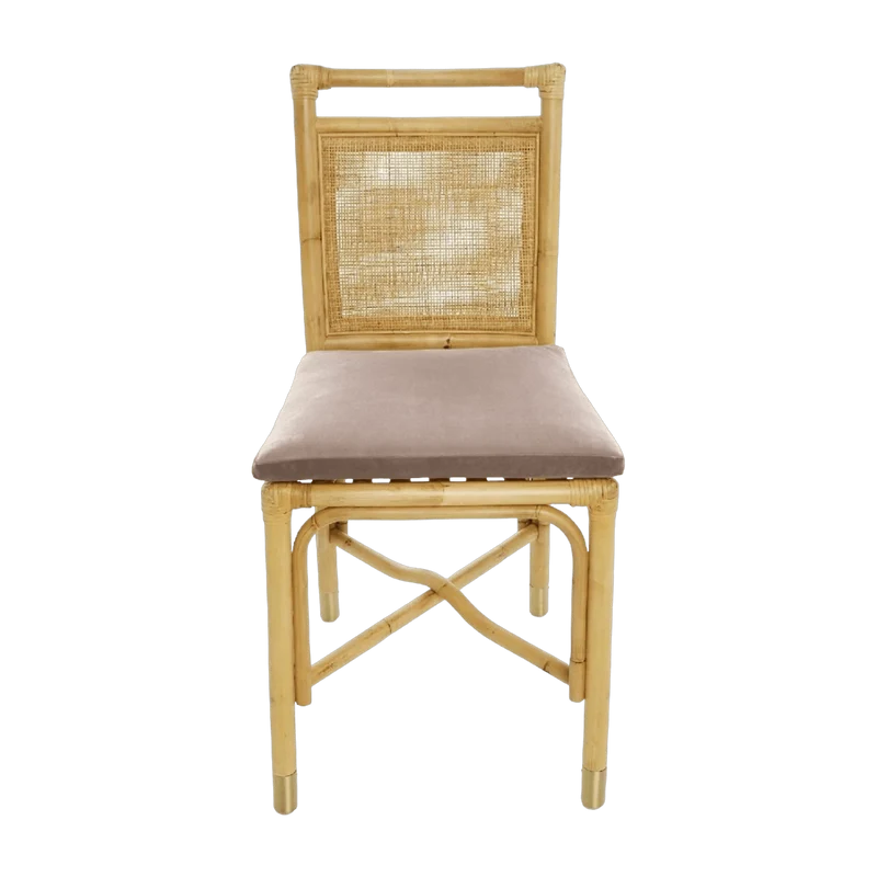 Chaise en rotin coussin velours beige rosé Riviera - KOK