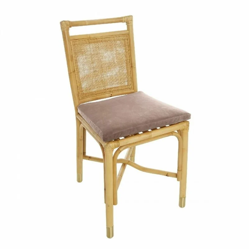 Chaise en rotin coussin velours beige rosé Riviera - KOK