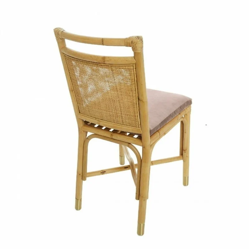 Chaise en rotin coussin velours beige rosé Riviera - KOK