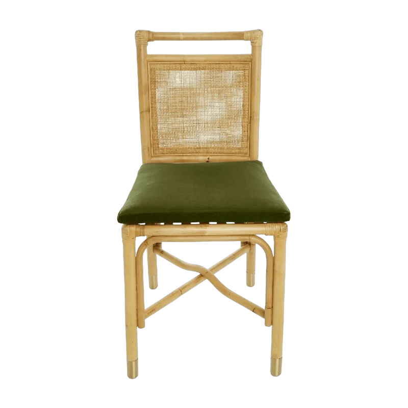 Chaise en rotin coussin velours vert Riviera - KOK