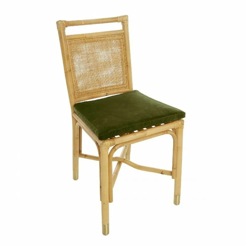 Chaise en rotin coussin velours vert Riviera - KOK