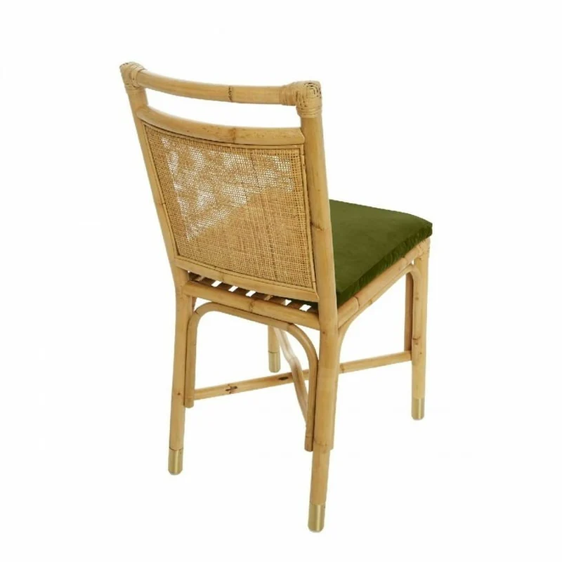 Chaise en rotin coussin velours vert Riviera - KOK