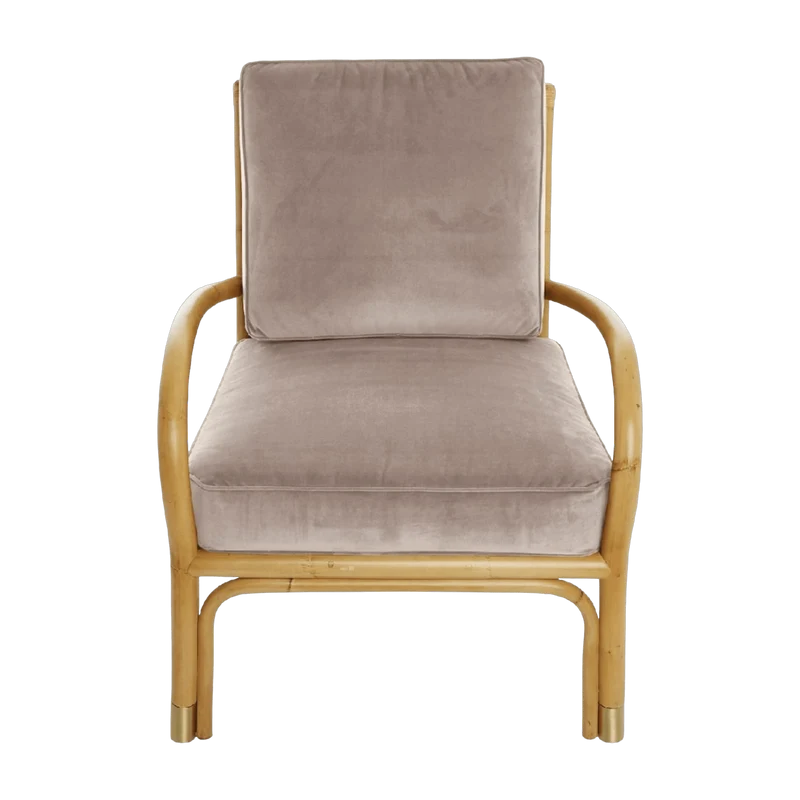 Fauteuil en rotin coussins velours beige rosé Riviera - KOK