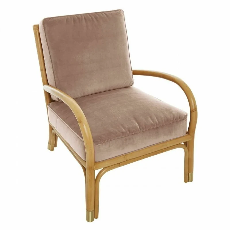 Fauteuil en rotin coussins velours beige rosé Riviera - KOK