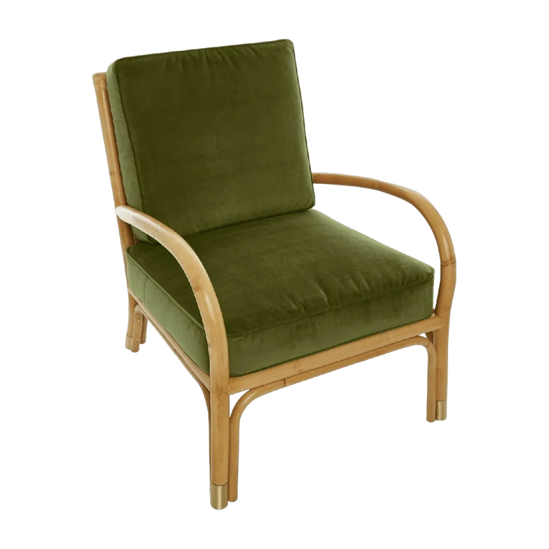 Fauteuil en rotin coussins velours vert Riviera - KOK