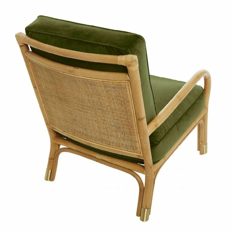 Fauteuil en rotin coussins velours vert Riviera - KOK