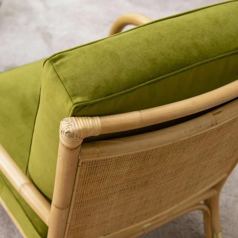 Fauteuil en rotin coussins velours vert Riviera - KOK