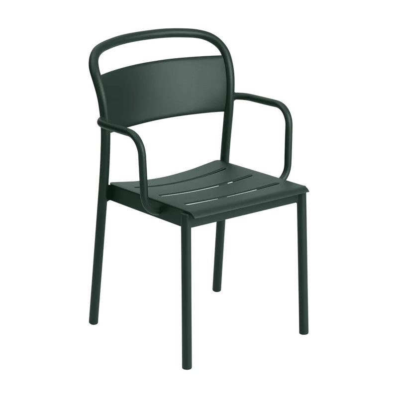 Chaise d'extérieur avec accoudoirs en acier vert foncé Linear - Muuto