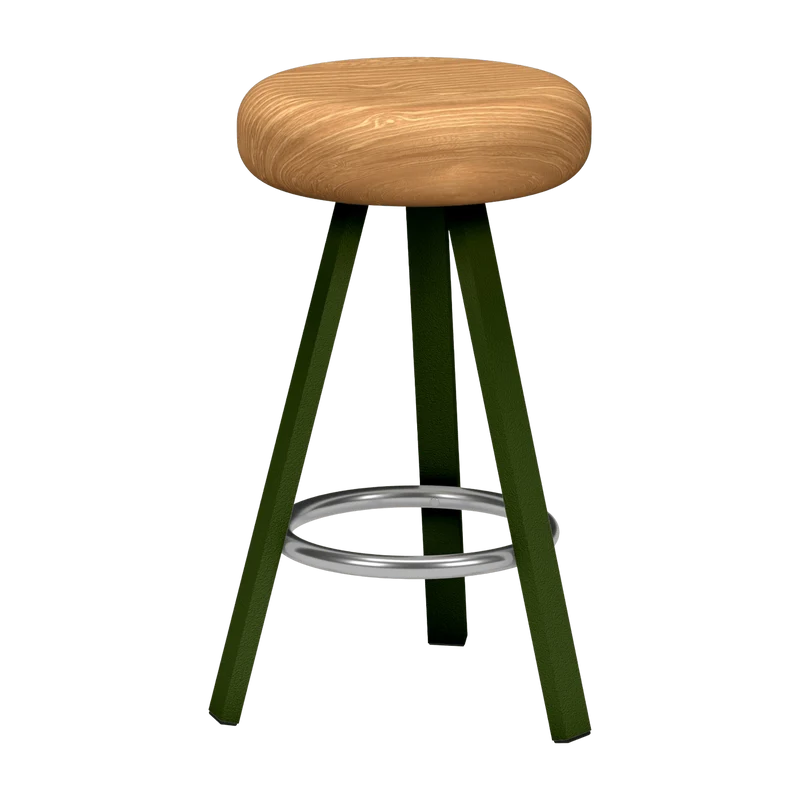 Tabouret haut en chêne et acier kaki 65 cm Smack - Matière Grise