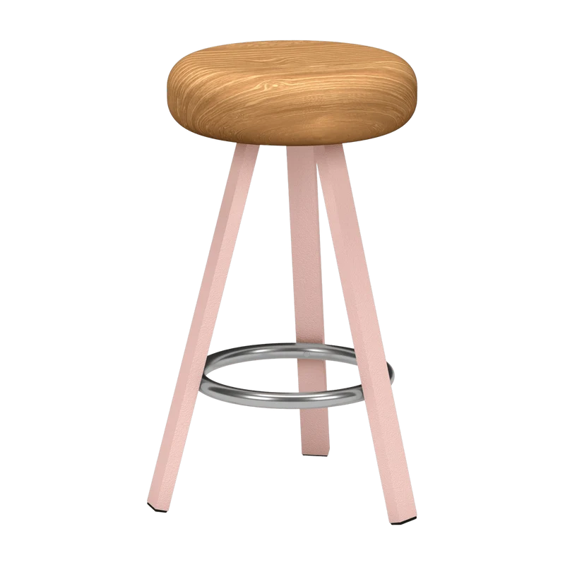 Tabouret haut en chêne et acier baby pink 65 cm Smack - Matière Grise