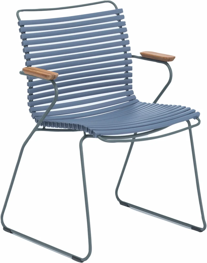 Chaise en métal et plastique bleu pigeon avec accoudoirs CLICK - Houe