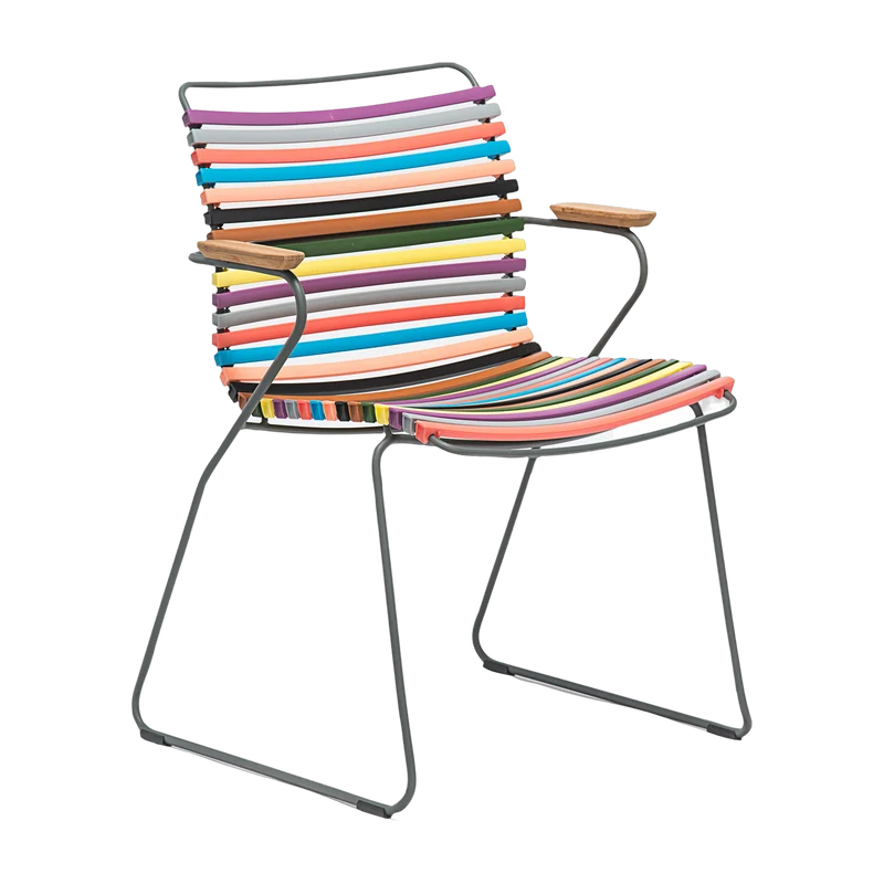 Chaise en métal et plastique multicolore rouge / jaune avec accoudoirs CLICK - Houe