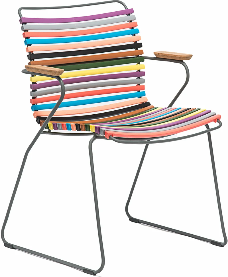 Chaise en métal et plastique multicolore rouge / jaune avec accoudoirs CLICK - Houe
