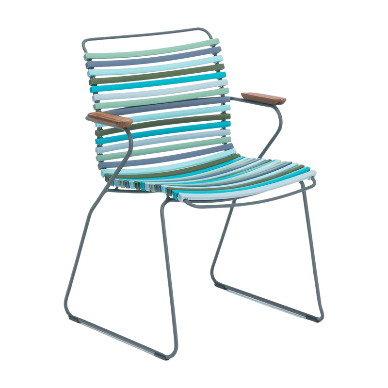 Chaise en métal et plastique multicolore combinaison 2 bleu et vert avec accoudoirs CLICK - Houe