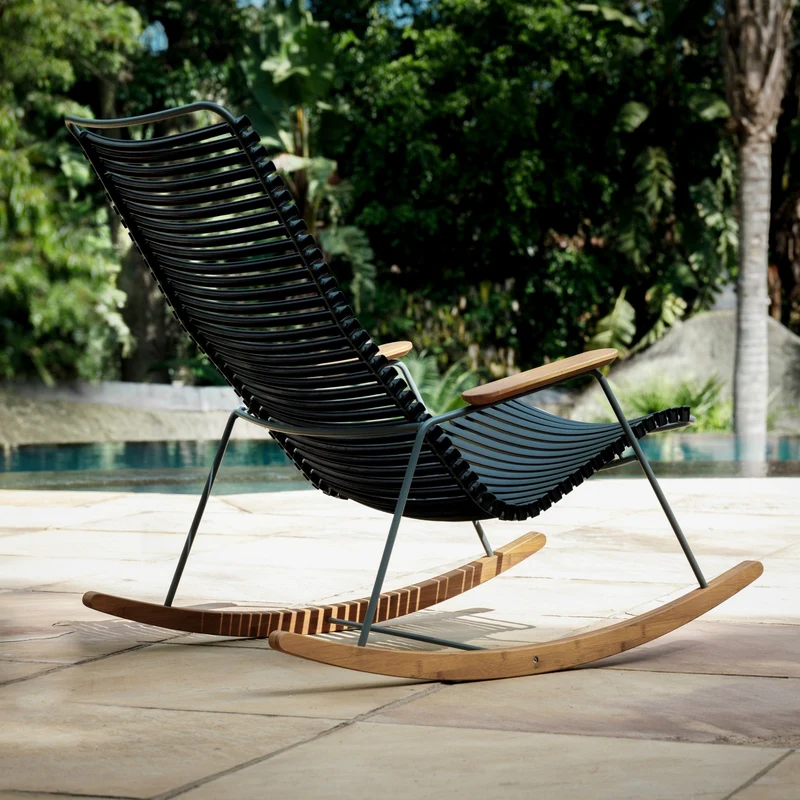 Chaise berçante en métal et plastique bleu pigeon CLICK - Houe