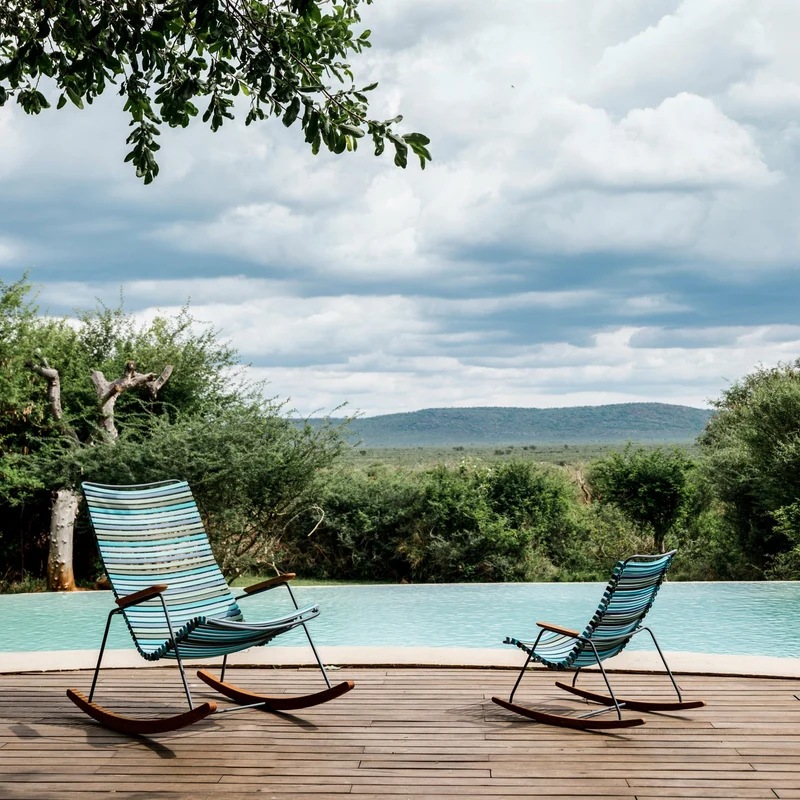 Chaise berçante en métal et plastique bleu vert multicolore 2 CLICK - Houe