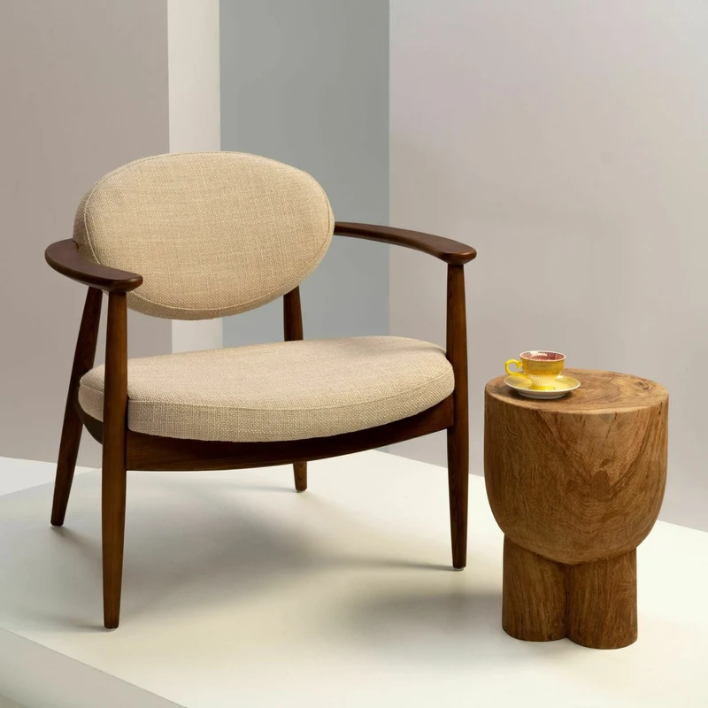 Fauteuil en frêne et tissu beige Roundy - Pols Potten