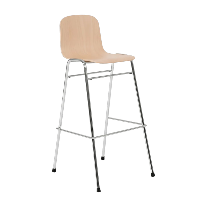 Chaise de bar 75 cm en bois naturel et cadre argenté Touchwood - Hem