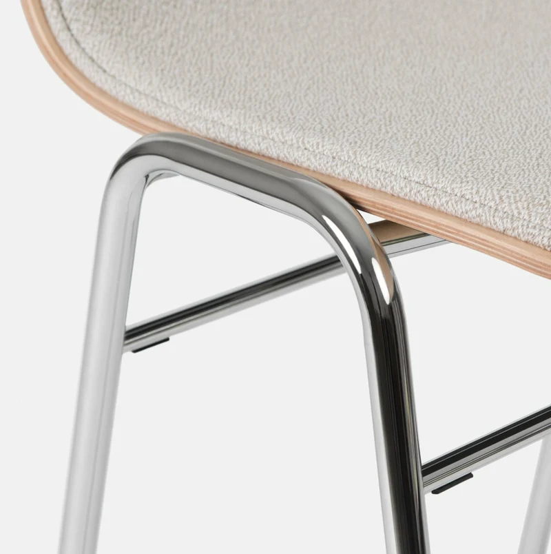 Chaise de bar 75 cm en tissu gris et cadre argenté Touchwood - Hem