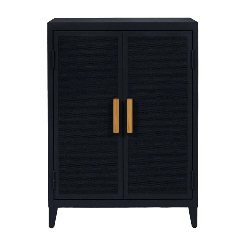 Vestiaire en acier perforé B2 bas Noir mat avec poignées en bois - Tolix