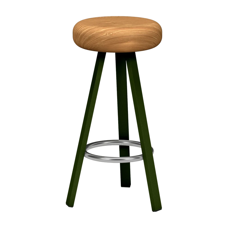 Tabouret haut en chêne et acier kaki 75 cm Smack - Matière Grise