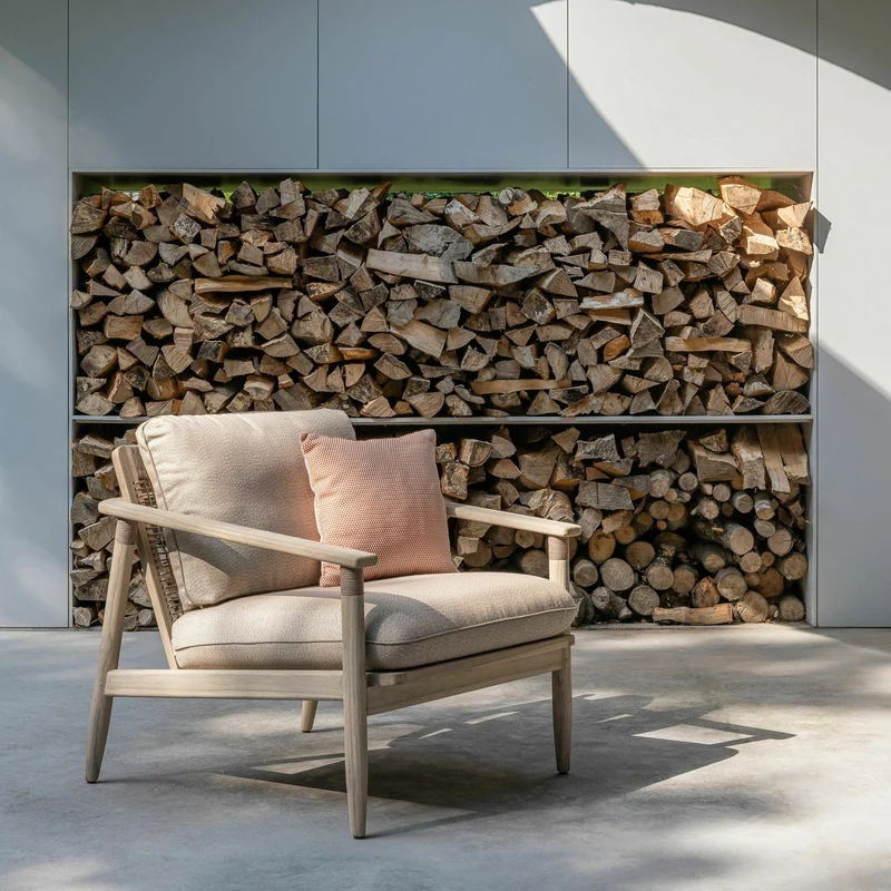 Fauteuil en teck vieilli et tissu Savane David - Vincent Sheppard