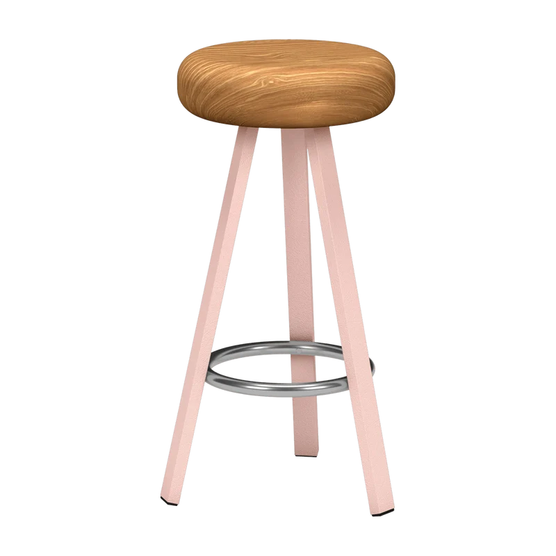 Tabouret haut en chêne et acier baby pink 75 cm Smack - Matière Grise