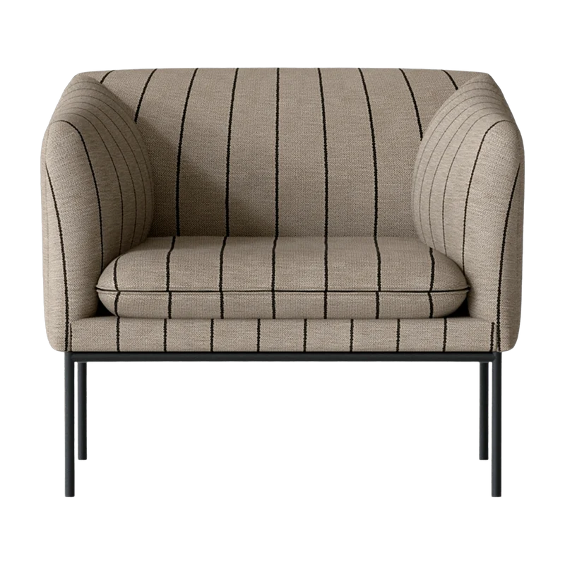 Fauteuil en lin sable et rayures noires Pasadena Turn - Ferm Living