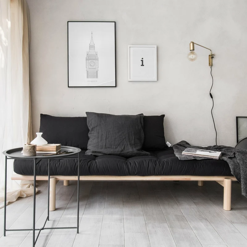 Lit de jour en bois clair et matelas lin Pace - Karup Design