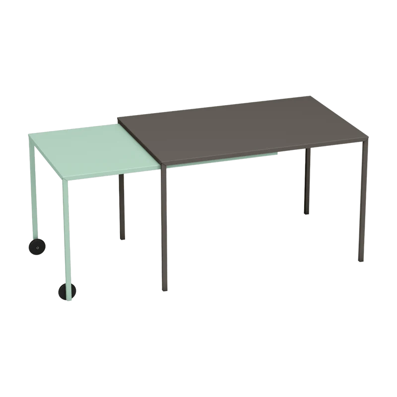 Table rectangulaire coulissante taupe et vert d'eau Rafale - Matière Grise