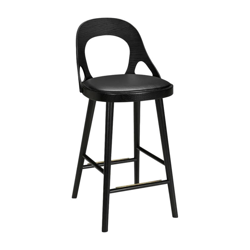 Chaise de bar en chêne noir et coussin en cuir reconstitué noir 63 cm Colibri - Hans k