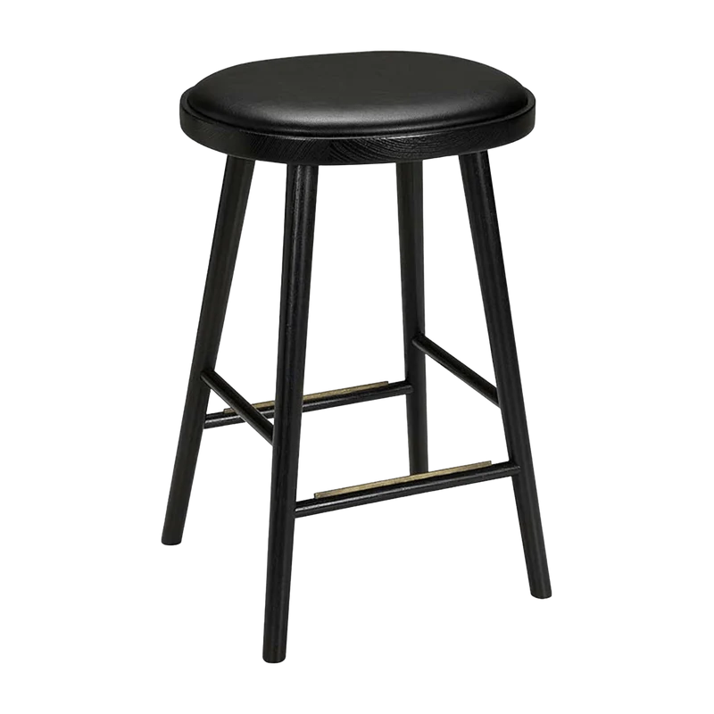 Tabouret en chêne noir et coussin en cuir reconstitué noir 63 cm Colibri - Hans k