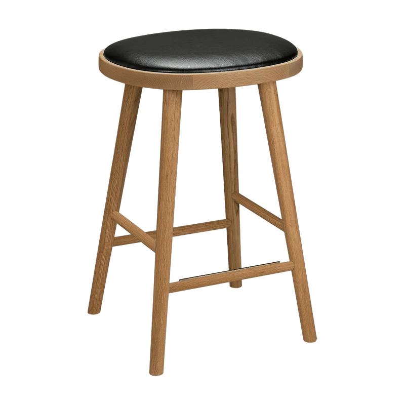 Tabouret en chêne huilé et coussin en cuir reconstitué noir 63 cm Colibri - Hans k