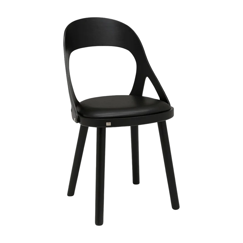 Chaise en chêne noir et coussin en cuir reconstitué noir Colibri - Hans k