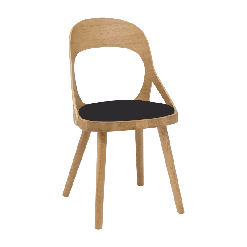 Chaise en chêne huilé et coussin en cuir reconstitué noir Colibri - Hans k