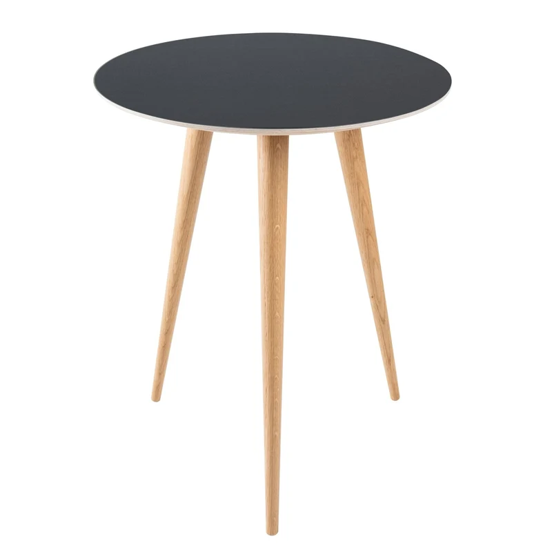 Table d'appoint ronde en chêne blanc et plateau en linoléum noir 45 cm Arp - Gazzda