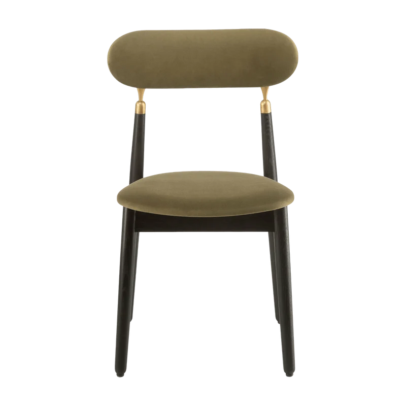Chaise en chêne teinté noir et velours vert mousse 7.1 - Emko