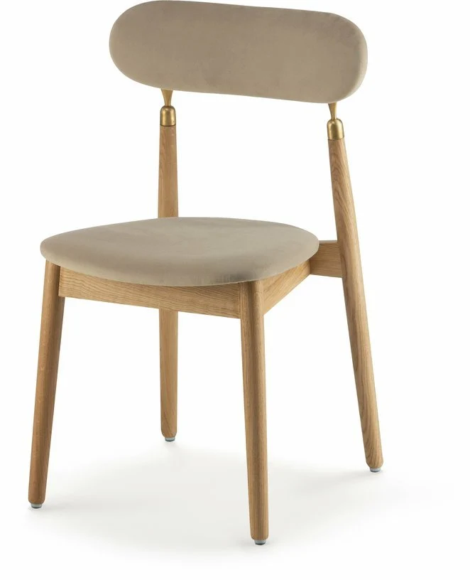Chaise en chêne huilé et velours beige 7.1 - Emko