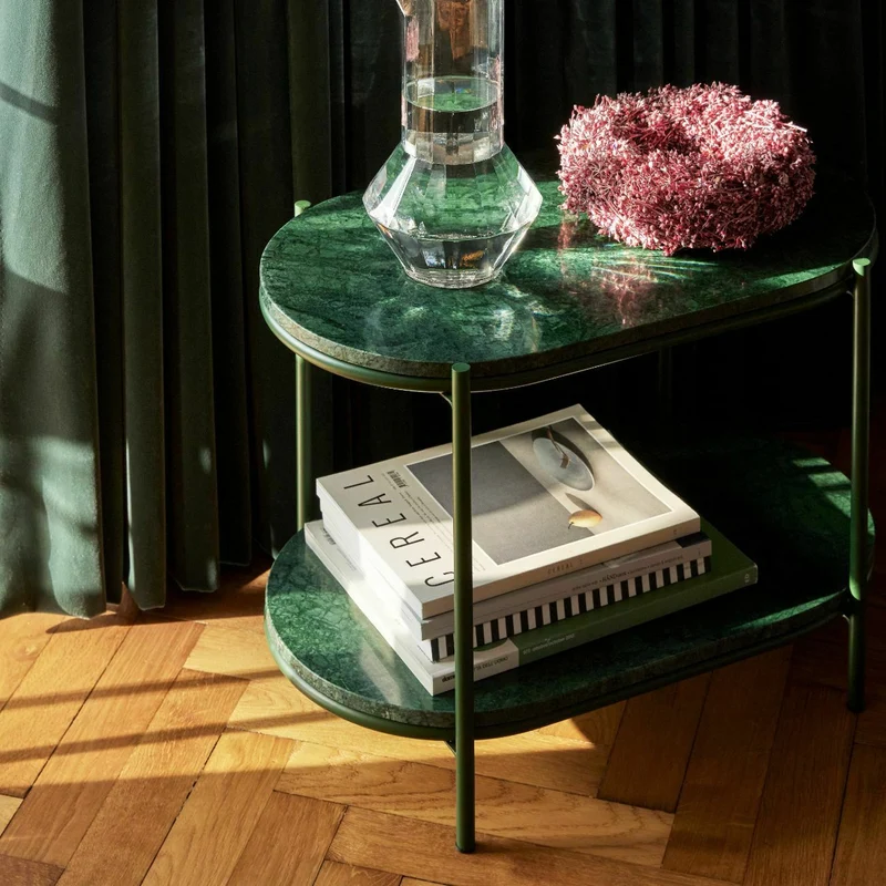 Table en métal et marbre vert - Hübsch