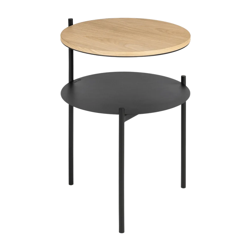 Table de chevet en chêne plaqué naturel et acier noire- noo.ma