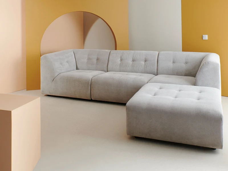 Module d'angle droit en velours côtelé gris Vint - Hkliving