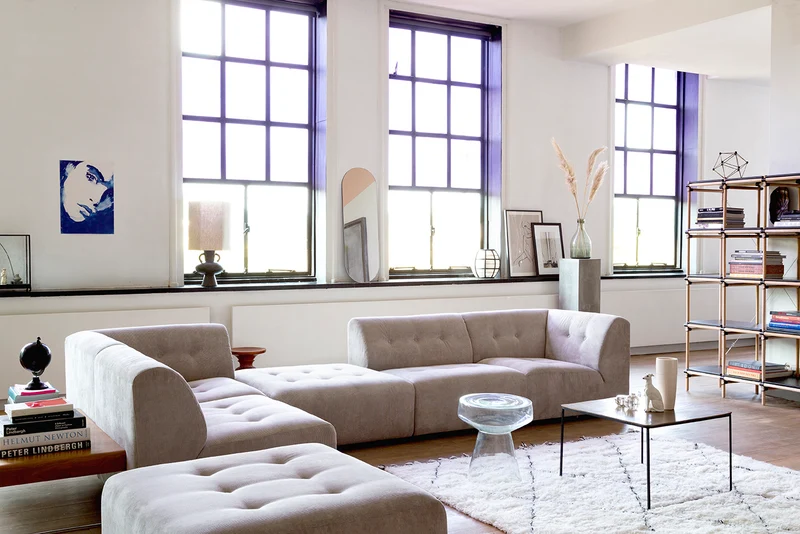 Repose-pieds en velours côtelé gris Vint - Hkliving