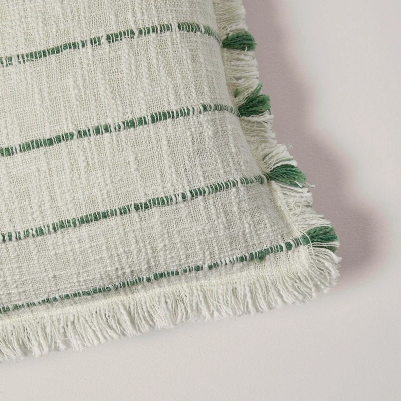 Housse De Coussin Taha Blanc Cassé Et Vert - Madura