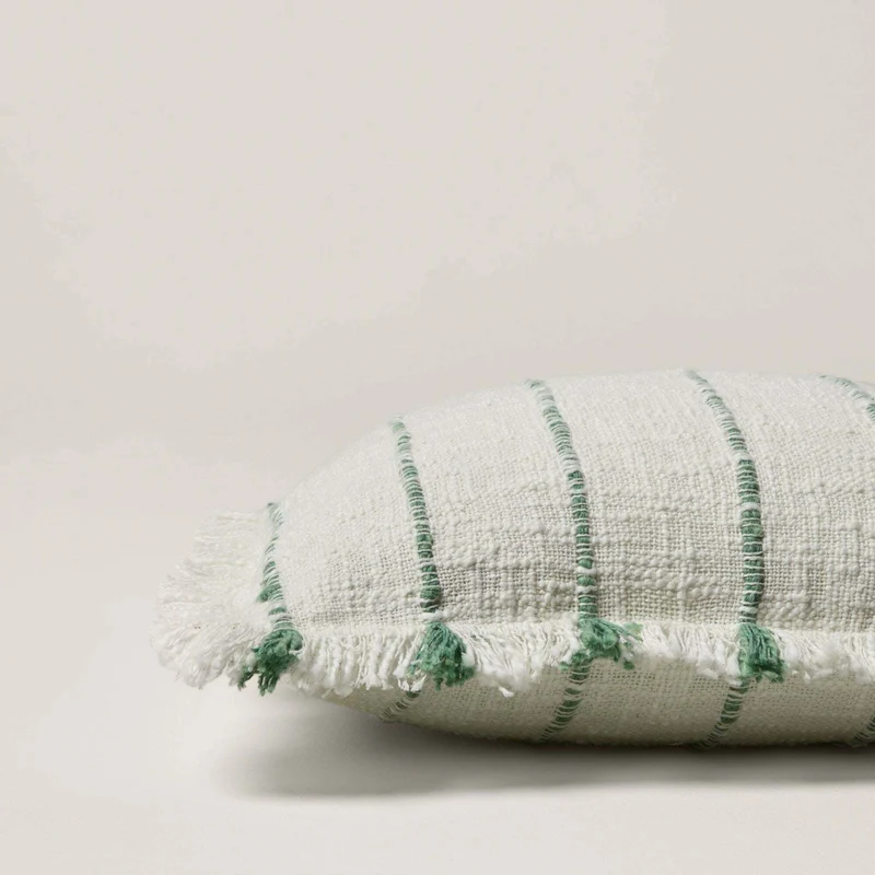 Housse De Coussin Taha Blanc Cassé Et Vert - Madura