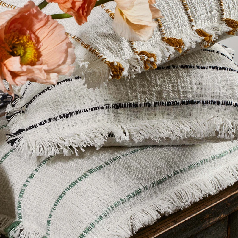 Housse De Coussin Taha Blanc Cassé Et Vert - Madura