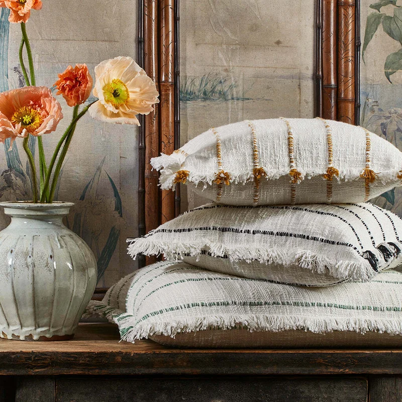 Housse De Coussin Taha Blanc Cassé Et Vert - Madura