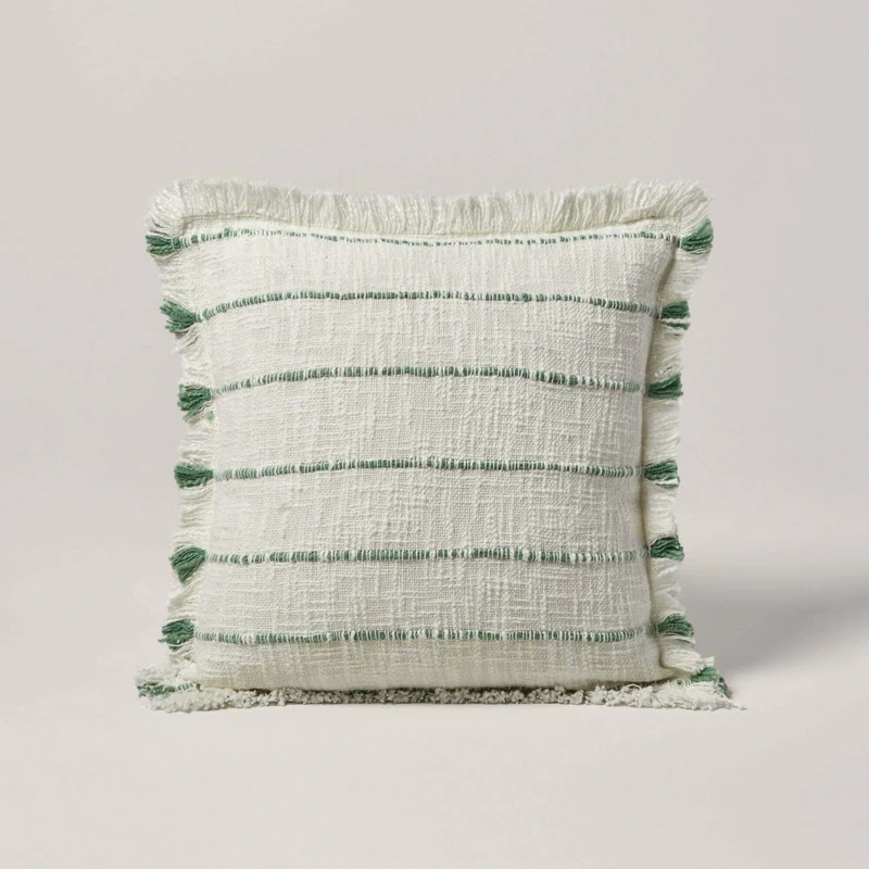 Housse De Coussin Taha Blanc Cassé Et Vert - Madura