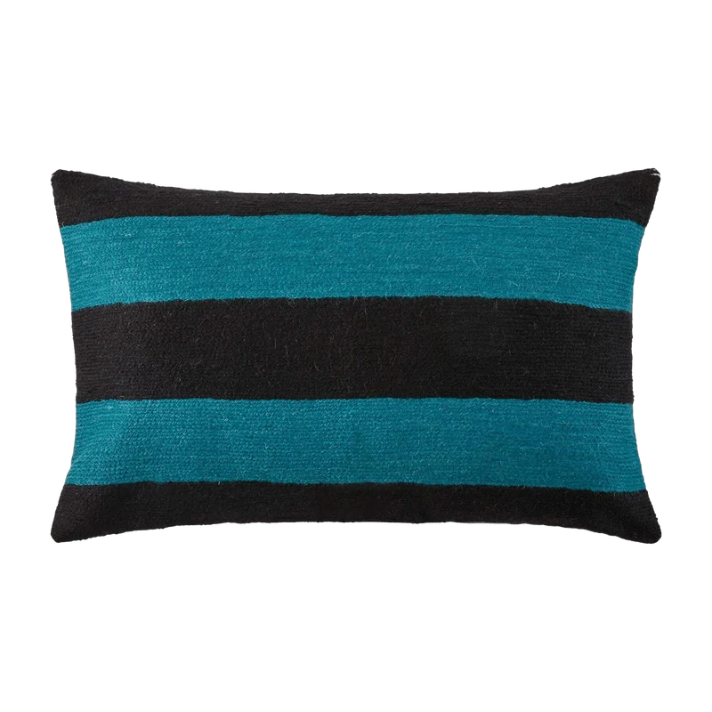 Housse De Coussin Horizona Noir Et Bleu Canard - Madura