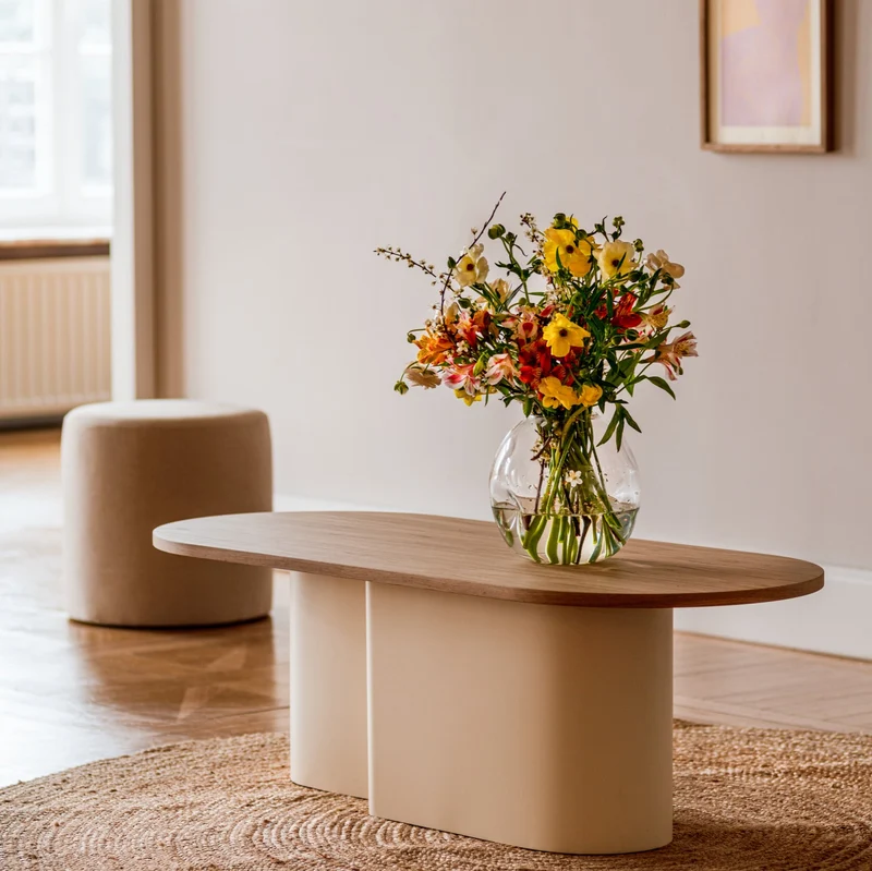 Pouf en laine beige 40 cm Folk - noo.ma