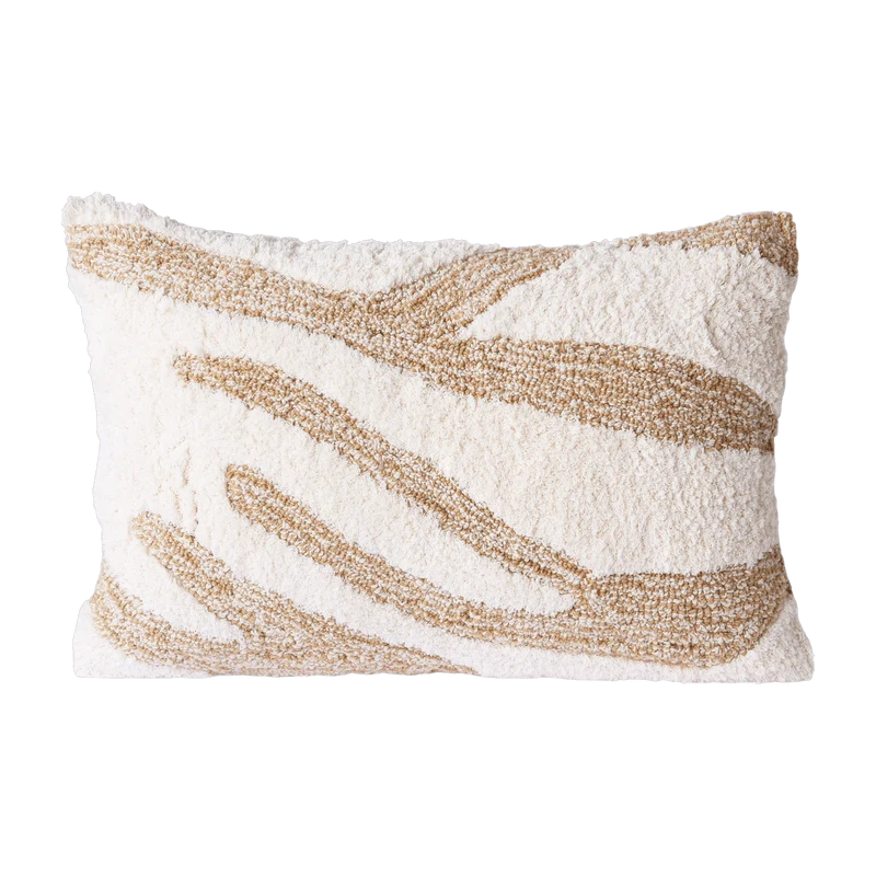 Coussin blanc à motifs beiges 35 x 55 cm - HKliving